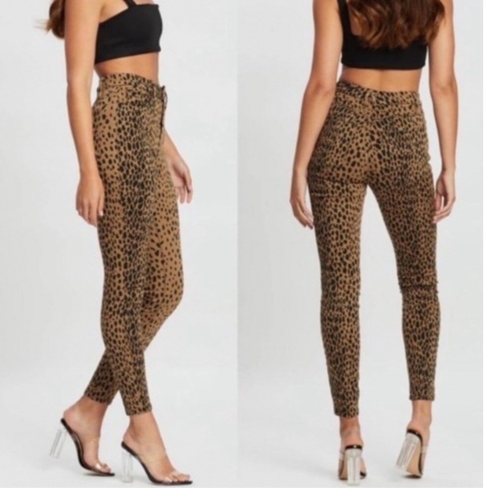 GOOD AMERICAN Good Waist Leopard Print High Waisted Stretchy Jeans‎ | EUC